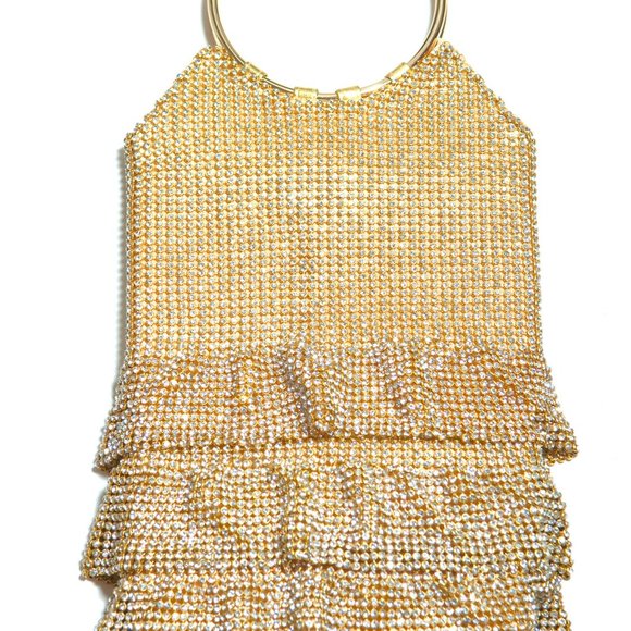 CRYSTAL STUDED DRESS SHAPE HANDBAG. CHOOSE: SILVER, GOLD, OR BLACK DIAMOND - Picture 5 of 8